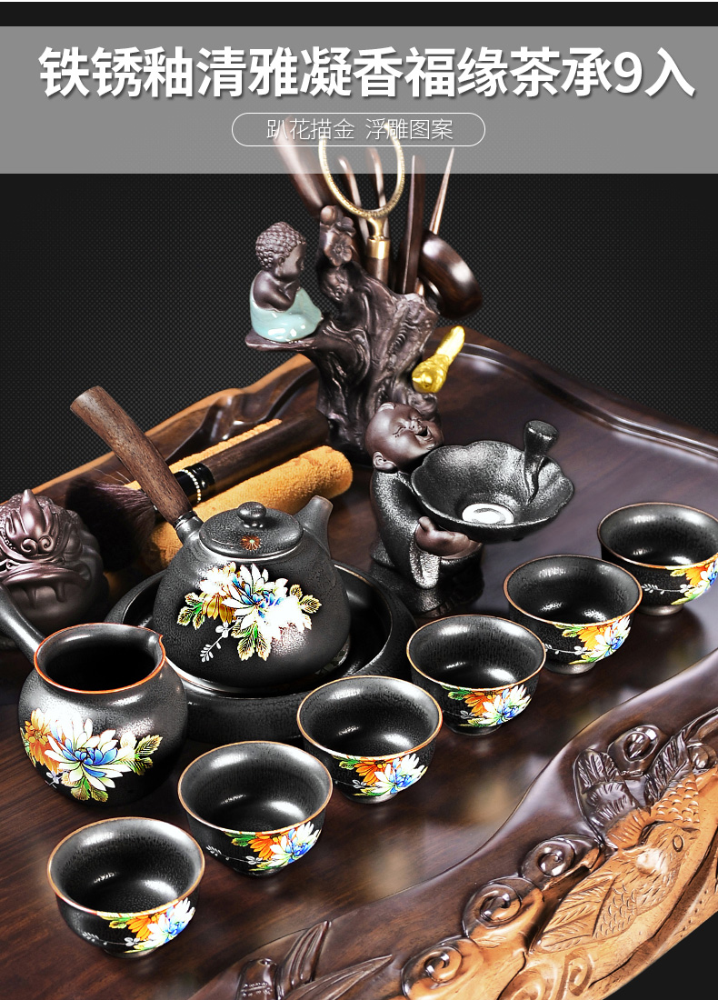 It still fang the whole piece of ebony wood log four unity kung fu tea tray household contracted and I tea set