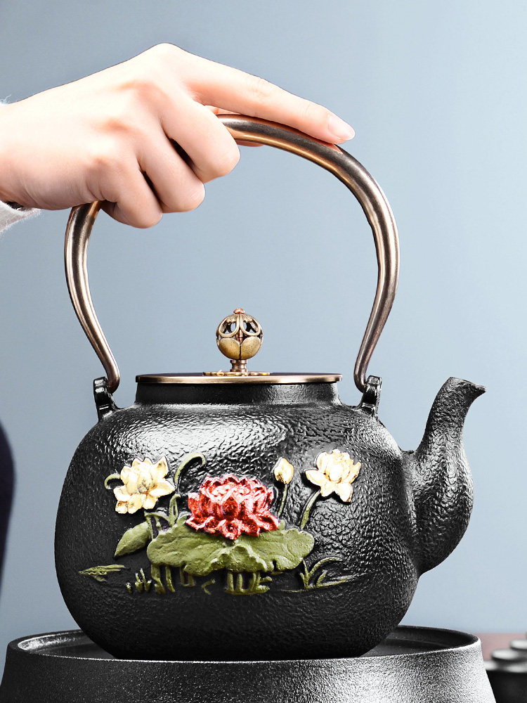 Iron pot Cast iron tea black crystal stove tea pot set Imitation Japanese tea stove tea kettle Tea kettle Household boiling water