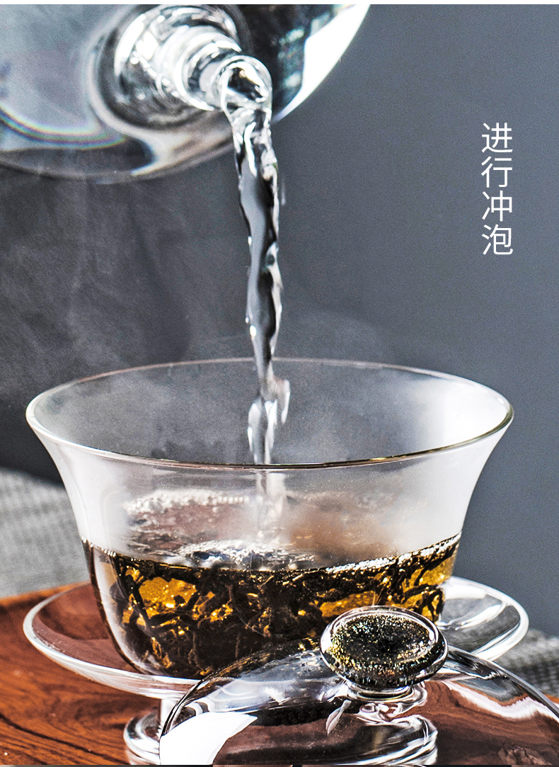 It still fang glass tureen kung fu tea set three to make tea tea cup large transparent heat - resistant high - temperature household