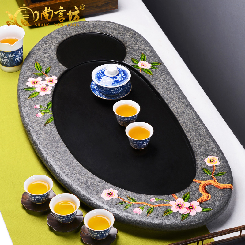 It still his whole stone sharply hand - made suit large black stone material ground drainage tea saucer dish