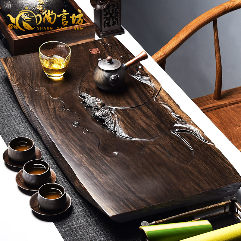 It still fang solid wood tea consolidation piece of ebony log flat tea saucer large kung fu tea tea