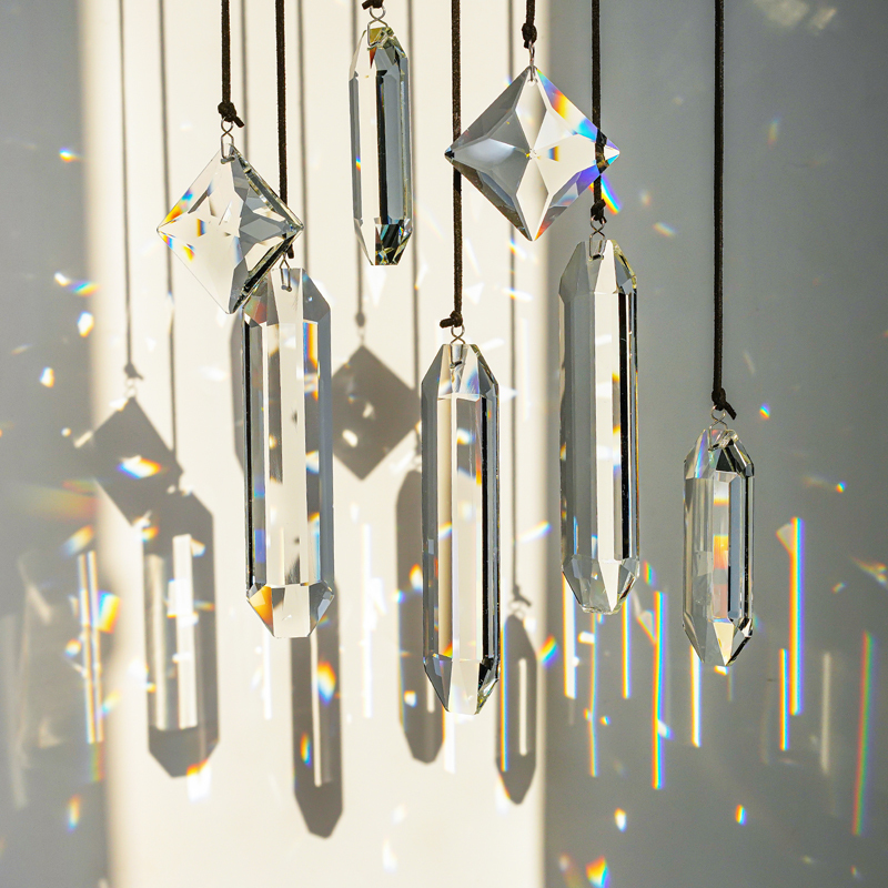 Transparent Artificial Crystal Glass Rhombus Pendant Wind Chime Accessory Bedroom Sun Catcher Pendant Prism Children's Gift
