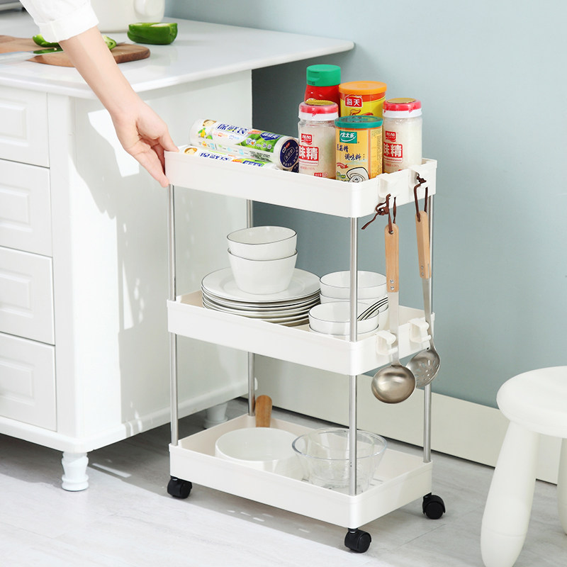 Kitchen shelf Floor-to-ceiling 2-layer multi-layer stainless steel kitchenware supplies punch-free space-saving storage shelf