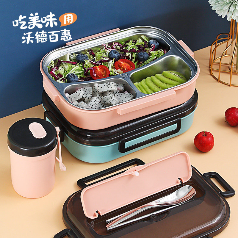 304 stainless steel insulated lunch box Office worker lunch box Portable 1 person fat reduction lunch box Divided grid type fitness lunch box