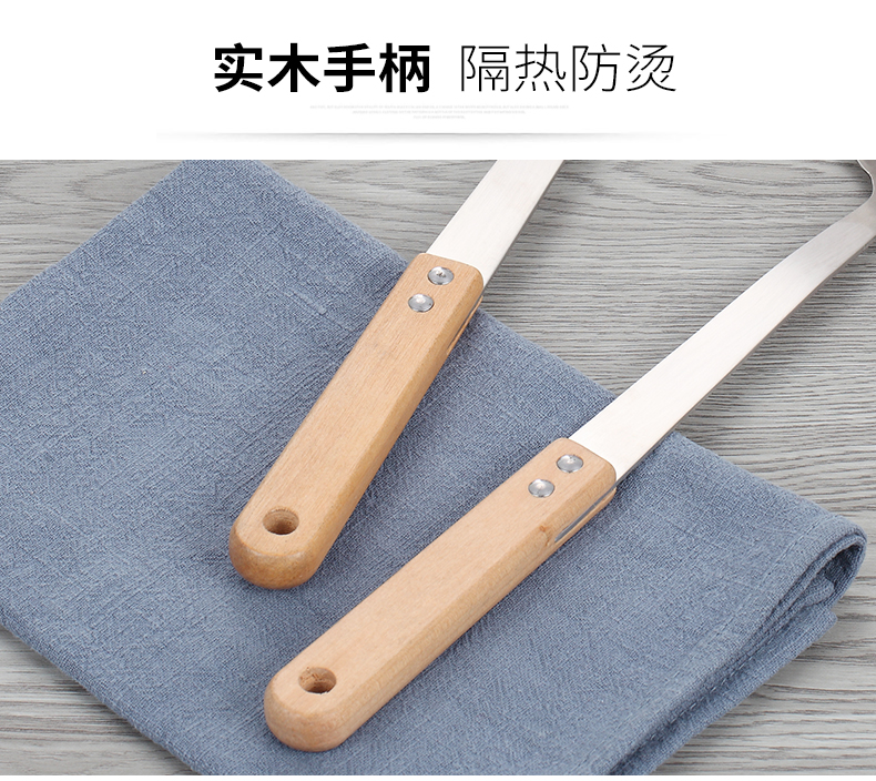 Nhà bếp bằng gỗ tay cầm bằng thép không gỉ muỗng muỗng xúc xẻng nồi cháo muỗng colander dụng cụ nhà bếp thìa gia dụng nhỏ - Phòng bếp chảo vân đá