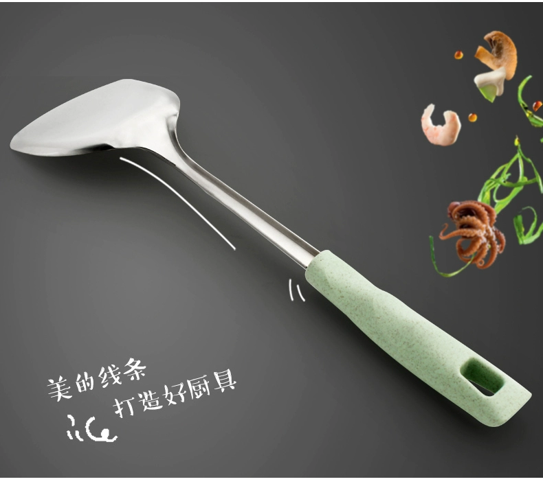 Lúa mì tay cầm chống trượt bằng thép không gỉ thìa nấu xẻng chống cào sắt cán dài tay cầm thìa rán cá xẻng phẳng dụng cụ nhà bếp - Phòng bếp