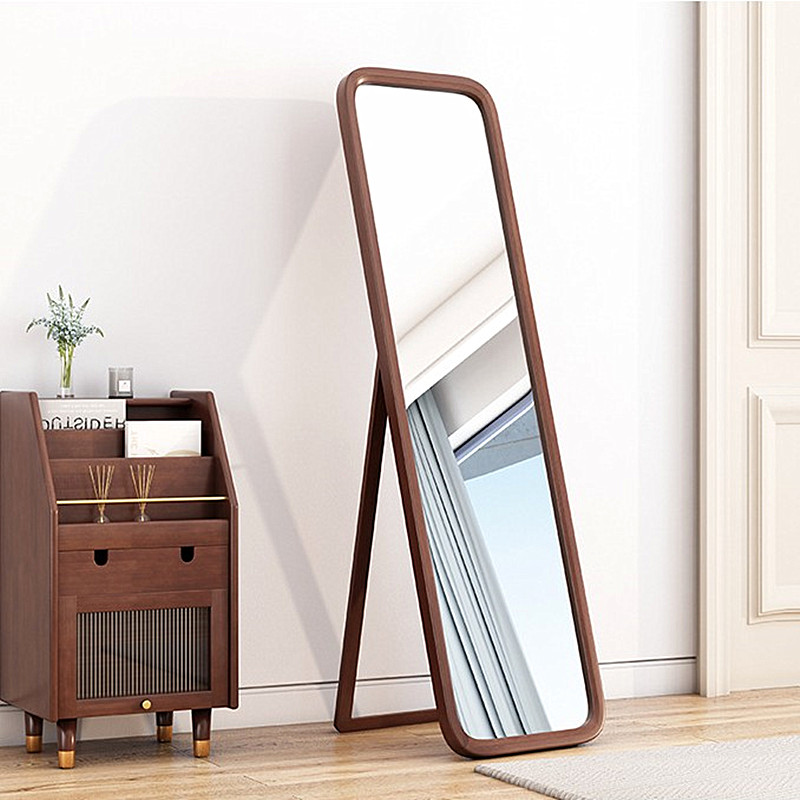 Full-body mirror solid wood frame home real glass mirror floor-to-ceiling wall-mounted standing mirror rounded folding full-body mirror explosion-proof