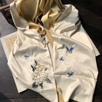 Suembroidered single-sided embroidered autumn and winter shawl qipao samese middle-aged mother with a simulation silk scarf hand embroidered gift