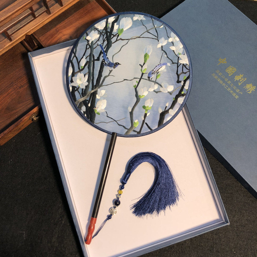 Su embroidery fan pure hand embroidery palace fan double-sided embroidery tuan fan boutique Suzhou tuan fan Chinese style Hanfu accessories