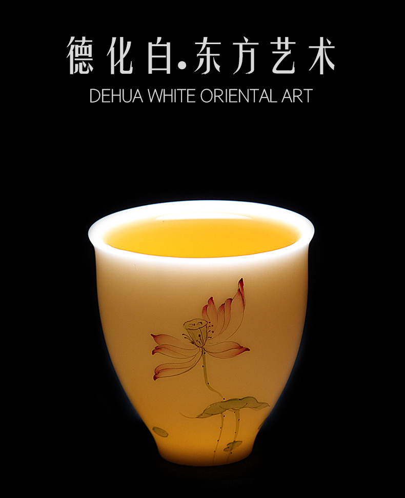 Mingyuan FengTang dehua white porcelain all checking ceramic teacups hand - made kung fu tea set sample tea cup lotus masters cup home