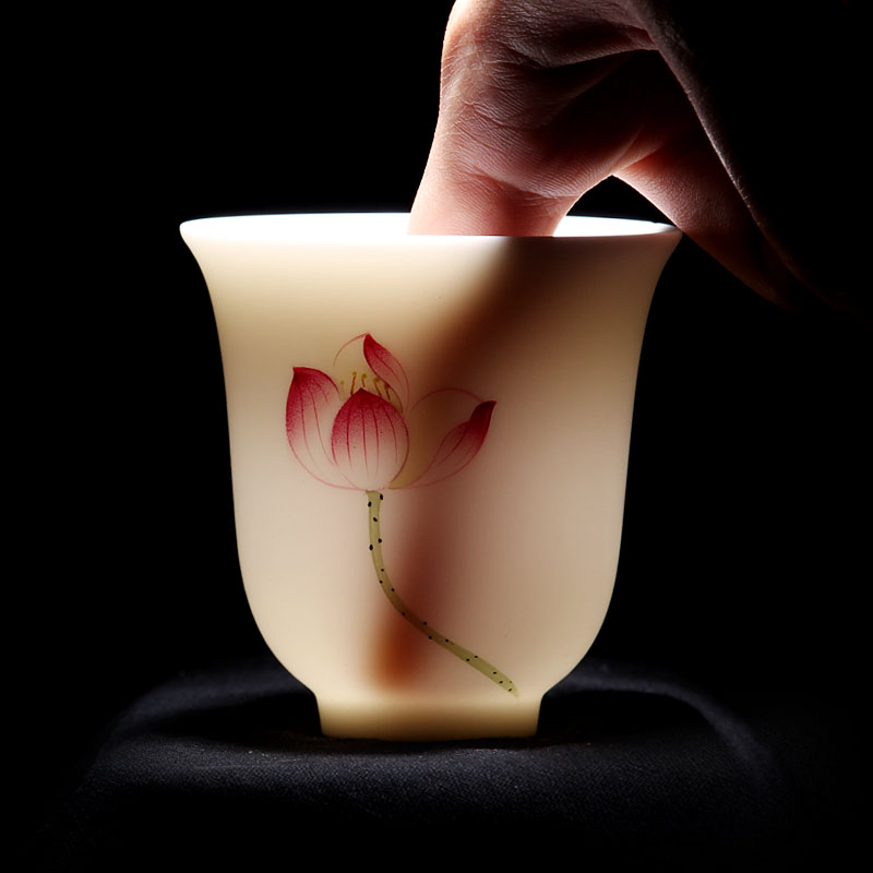 Mingyuan FengTang dehua white porcelain, burn fat white jade kung fu tea cups large - sized ceramic sample tea cup hand - made master cup of tea