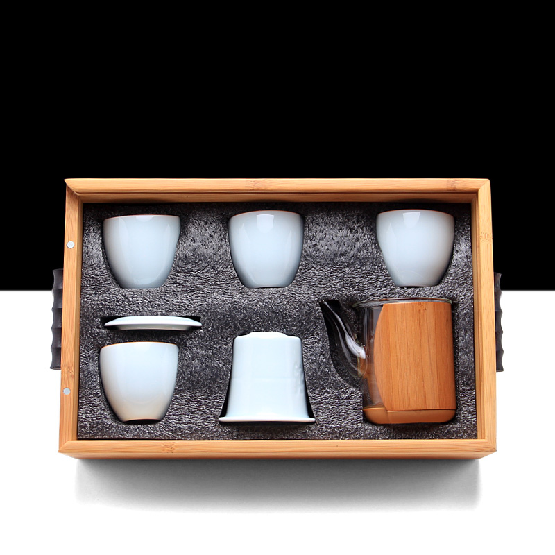 Mingyuan FengTang longquan celadon work travel kung fu tea set bamboo tea tray to the receive packages of a complete set of crack cup