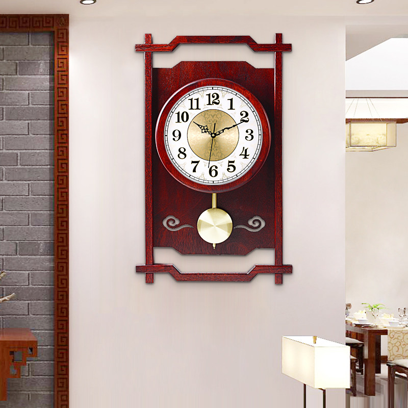 Hanshi new Chinese wall clock clock living room solid wood decorative hanging watch home lisheng mute quartz clock HP61