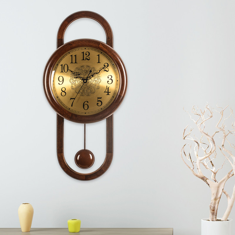 Han clock watch living room new Chinese decoration solid wood swing clock creative household silent quartz clock HP 11
