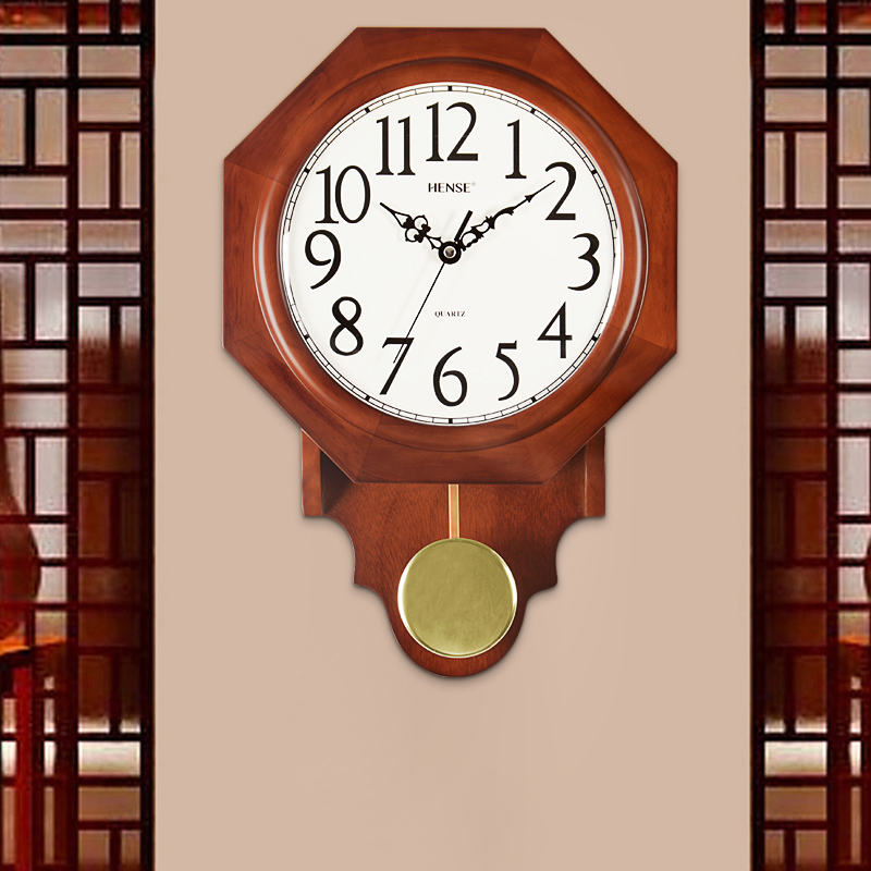 Han clock watch octagonal wall clock Creative Chinese household mute clock Living room pendulum clock Old-fashioned simple wall clock HP17