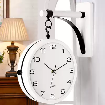 Han time European-style light luxury hanging clock living room Fashion double-sided clock silent creative two-sided white hanging watch HDS03