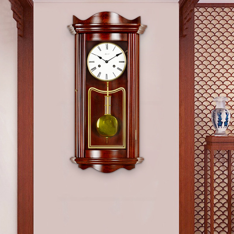 Hanshi European watch Solid wood wall clock Living room creative retro timekeeping mechanical clock German movement clock HP0123