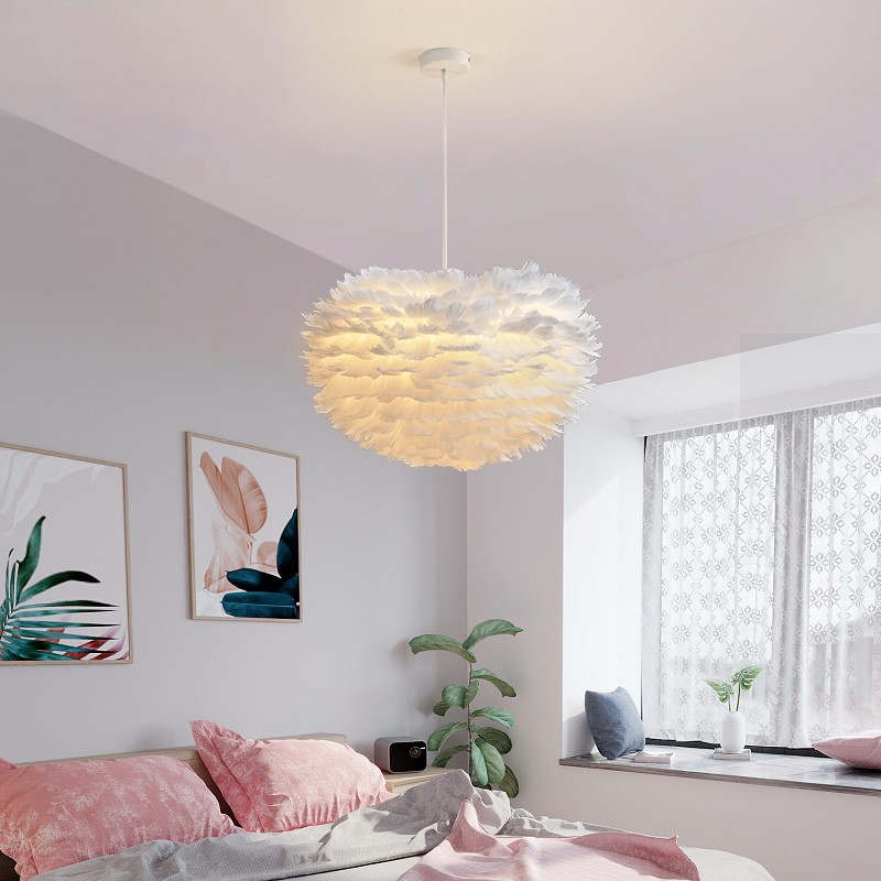 Feather Light Bedroom Chandelia Cozy Romantic Nordic Ins girls Children's room Lamp Creative Wedding Bedroom Lights