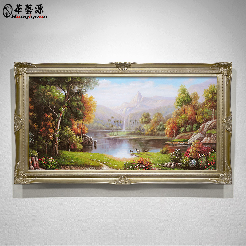 Huayi Yuan Landscape Hand-painted Oil Painting Sofa Background Wall Living Room Decoration Painting Dining Hall Fresco-Style Scenery Poly Basin