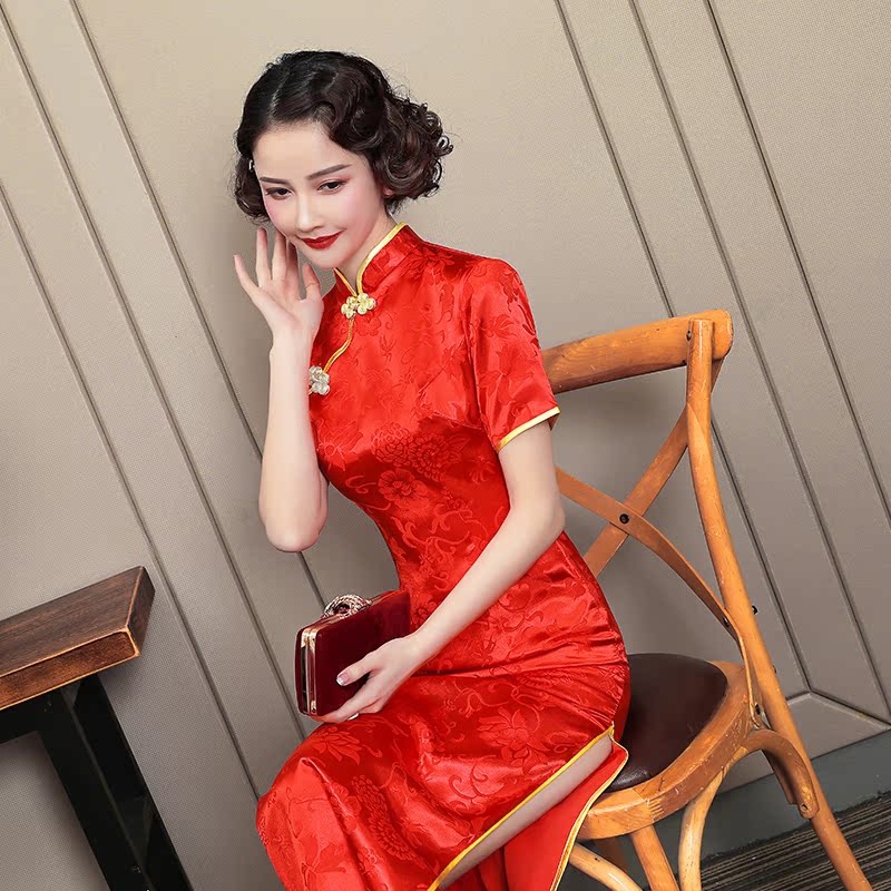 Courtesy Hoa hậu Cheong-giải thưởng Khách sạn Welcome ăn mặc dài Nguyên Đán Red Cải thiện Young Girl Trung Quốc Phong cách