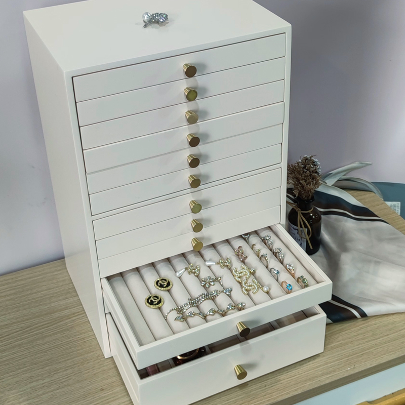 12-Layer High-End Light Luxury Extra-Large Capacity Wooden Multi-Layer Jewelry Storage Box, Simple Necklace, European Style, New Cream Style 12-Layer High-End Light Luxury Extra-Large Capacity Wooden Multi-Layer Jewelry Storage Box, Simple Necklace, European Style, New Cream Style