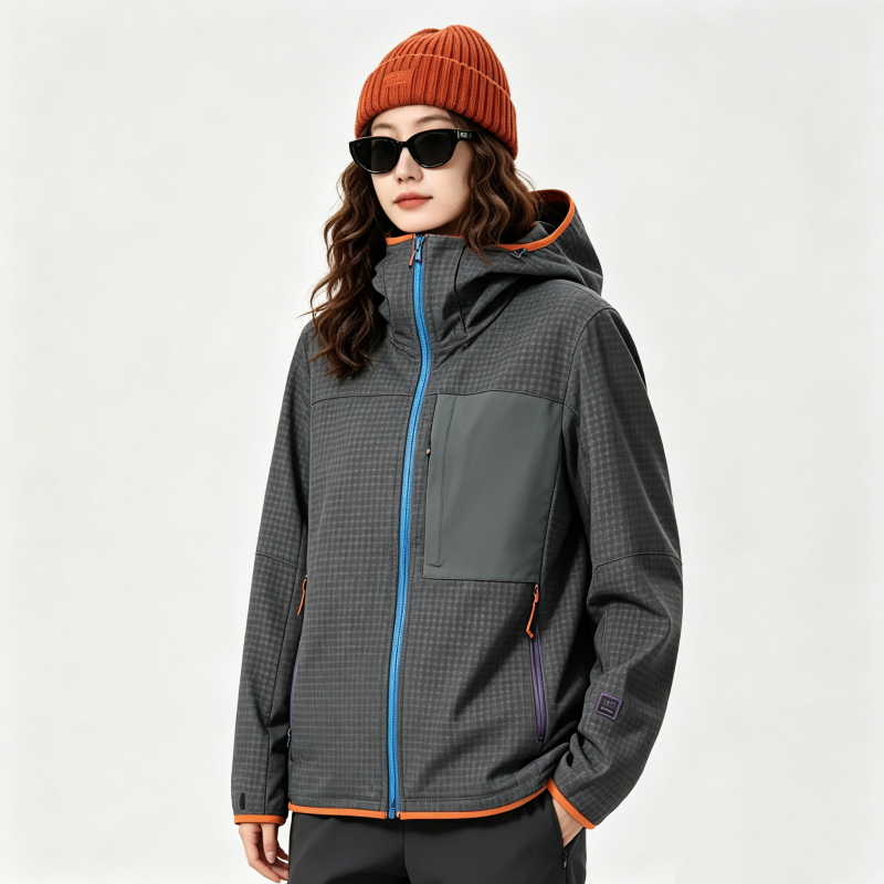 Bashan! R2 Thickened Long-Haired Fleece Jacket, Unisex Hooded Coat, Outdoor Mountaineering and Hiking Softshell Jacket