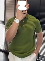 Light luxury mens clothing plus size trendy brand short-sleeved Ole round neck loose ice silk T-shirt lapel pure cotton summer trend top