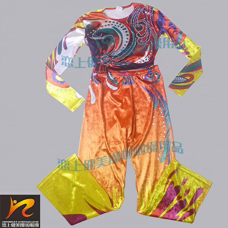 Professional custom public aerobics aerobic dance pedal competition clothing performance clothing short velvet printing men's and women's models