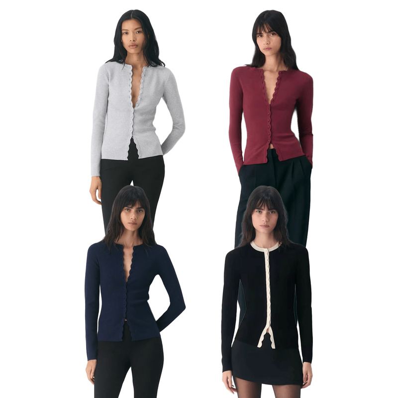 Aritzia Spring Light Luxury Style Slim Fit Round Neck Knitted Cardigan Women's Button Lace Decorative Sweater Long-Sleeved Top Aritzia Spring Light Luxury Style Slim Fit Round Neck Knitted Cardigan Women's Button Lace Decorative Sweater Long-Sleeved Top
