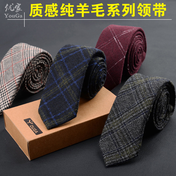 Korean Version Wool Narrow Version Tie Men's Clothing Business Careers Work Casual Wedding Groom Black Grey Tide-Taobao