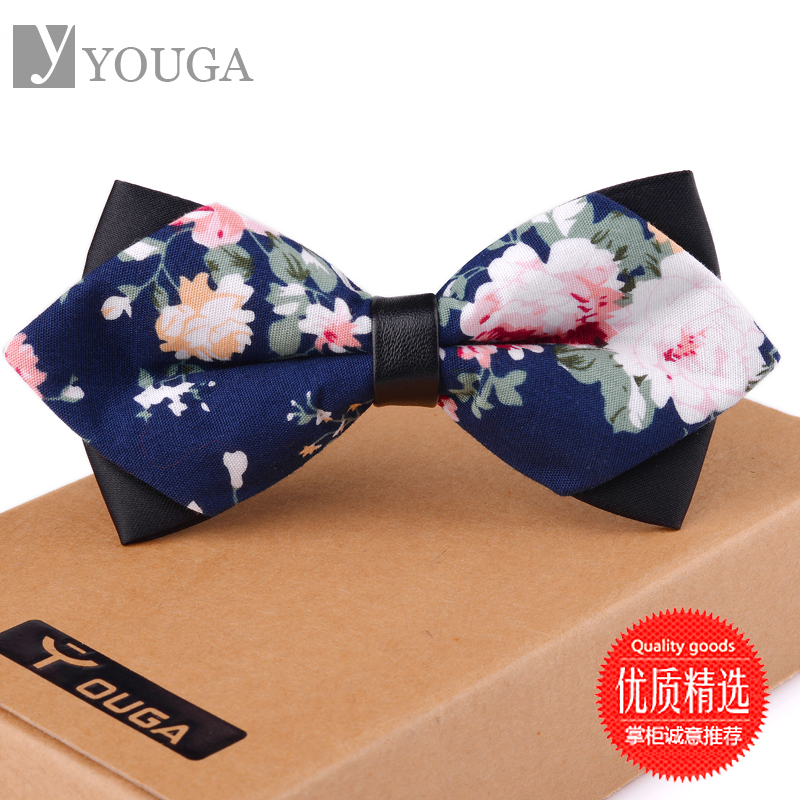 Korean version of men's formal wedding British bow tie Cotton fabric pattern Groom bow collar flowers men and Women gift box