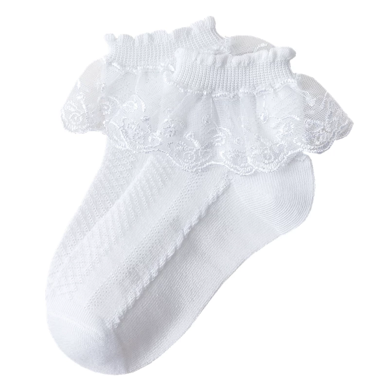 children's thin lace white summer cotton socks, mid-length
