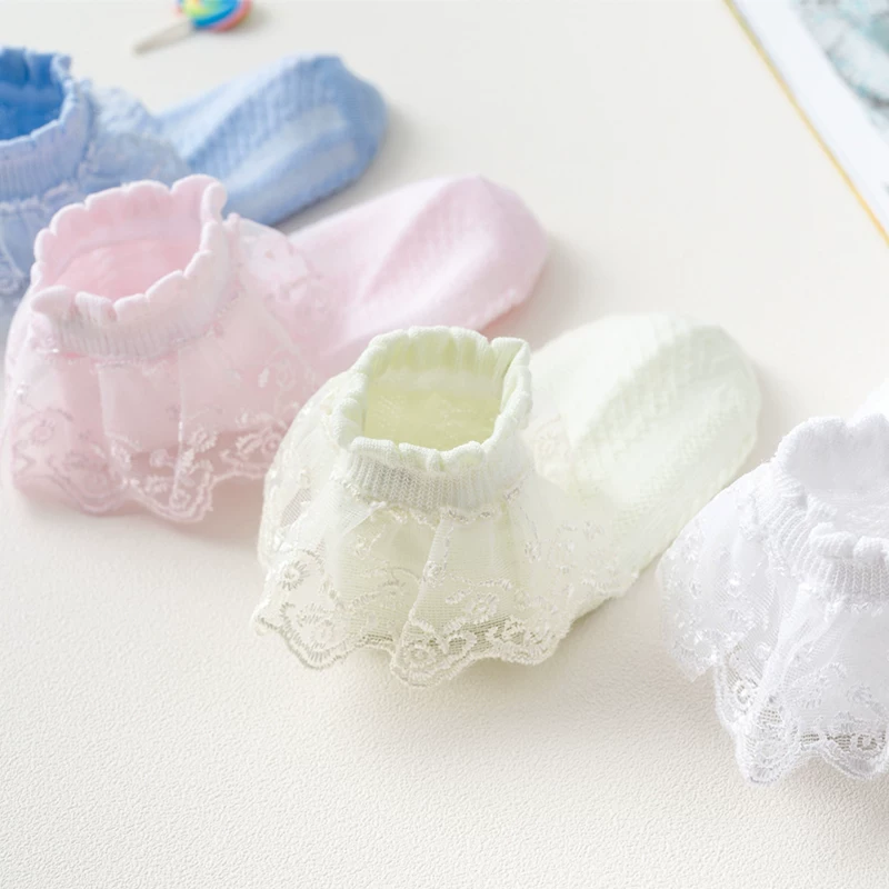 children's thin lace white summer cotton socks, mid-length