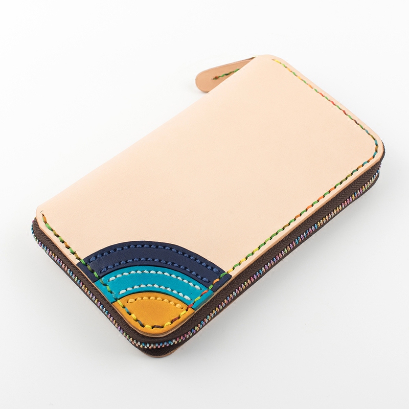 2019 Chuanpai Tangent Linear Women's Handmade Leather Real Zipper Long Wallet Rainbow Kids