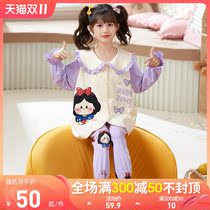 Girls pajamas 2022 new spring and autumn cotton long sleeve thin style little girl autumn foreign style mother and daughter childrens loungewear
