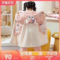 Girls pajamas autumn and winter flannel thick set childrens girls medium and large childrens coral fleece midi length loungewear