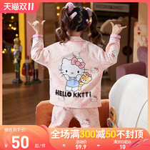 New childrens sleepwear girls spring autumn long sleeve cotton little girl cartoon 13 big children baby loungewear set