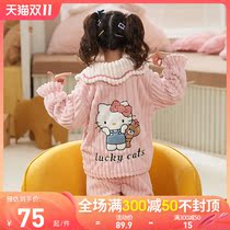 Childrens sleepwear autumn and winter flannel thick style girls middle and big child coral fleece girl princess loungewear set