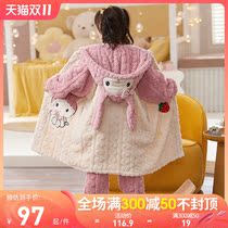 Girls pajamas autumn and winter thick coral fleece childrens dressing gown flannel long girls big childrens loungewear set