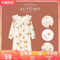 Childrens nightdress girl spring and autumn long-sleeved pajamas pure cotton gauze in the big child princess collar thin parent-child clothing loungewear