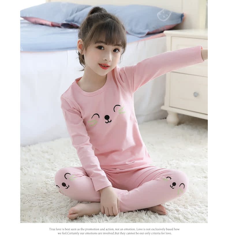 Bộ đồ lót trẻ em 3 bé gái 5 bé 7 trẻ lớn 9 cha mẹ-con 12 Áo len cotton Lycra gần 15 tuổi quần áo mùa thu ao lot tre em