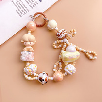 Bubble Mart cute sitting posture cartoon beaded mobile phone chain colorful hand-painted beads keychain bag pendant jewelry trendy