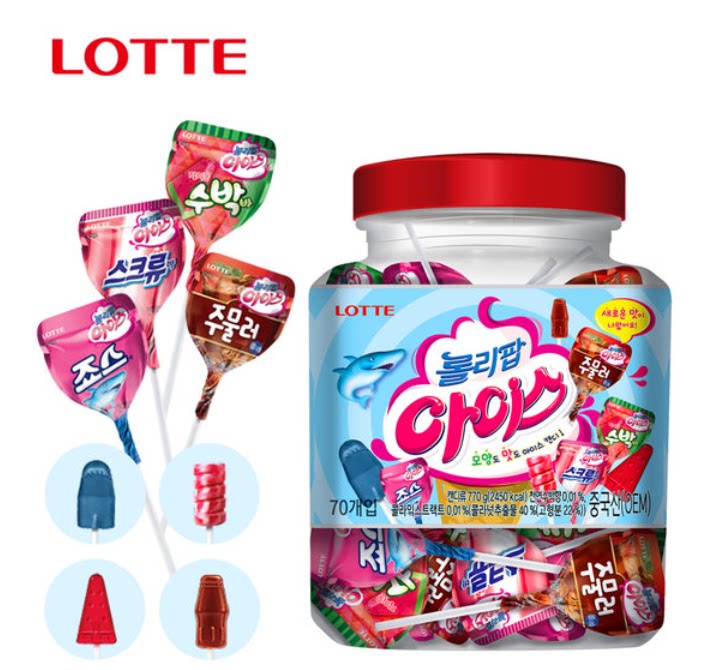 South Korea LOTTE ice cream lollipop imported candy Happy day fruit watermelon cola flavor a bucket of 60
