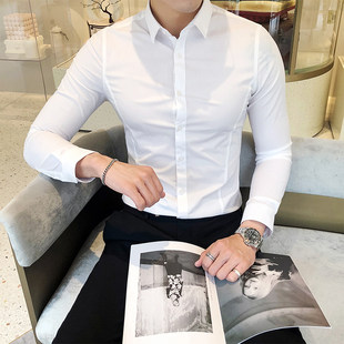 White shirt men's long-sleeved slim Korean style spring men's shirt casual trend versatile hairstylist inch shirt men's clothing