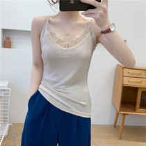 Double V-neck adjustable suspenders Summer eyelash stitching sexy ladies bottoming vest women