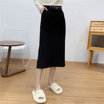 1724 Korean version of high waist half elastic waist one step skirt autumn and winter new womens Joker hip knitted Medium-length dress