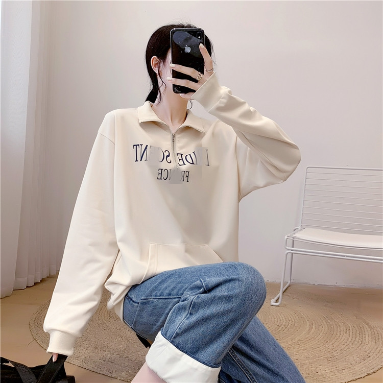 383 Korean version standout neckline with long sleeves thick cotton Tins tide autumn new women's set jacket head printed 100 lap blouses