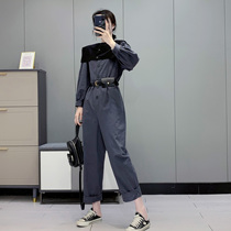 299 Korean solid color fashion jumpsuit can take off shawl fake collar autumn new womens bubble sleeve