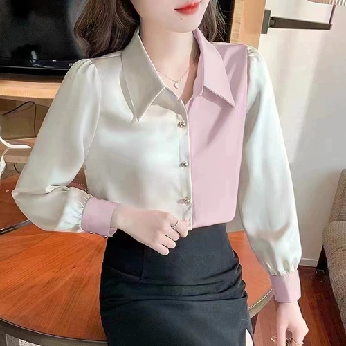 2811 Design Sensory Lise Saton Shirt Spring Women's Temperament - это тонкий и уникальный, уникальная легкая роскошь и прилежная рубашка