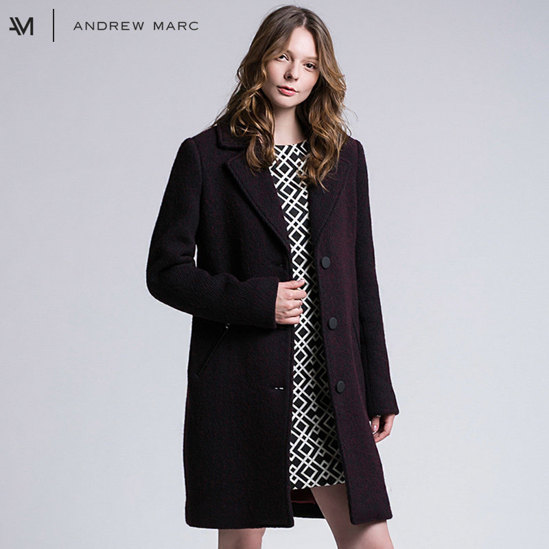 码全白菜 Andrew Marc 安德鲁·马克 女式修身中长款呢大衣外套 双重优惠折后￥299.5包邮